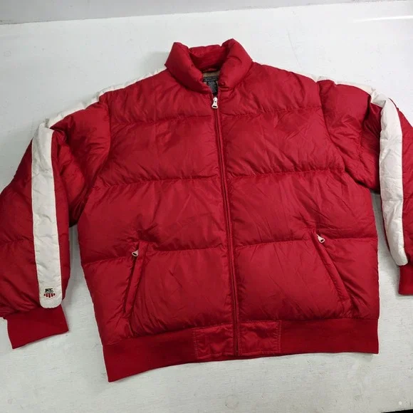 Vintage Polo Ralph Lauren Red White Stripe Down Puffer Jacket Coat Men's XL EUC